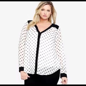 TORRID Black and White Sheer Polka Dot Blouse 2X